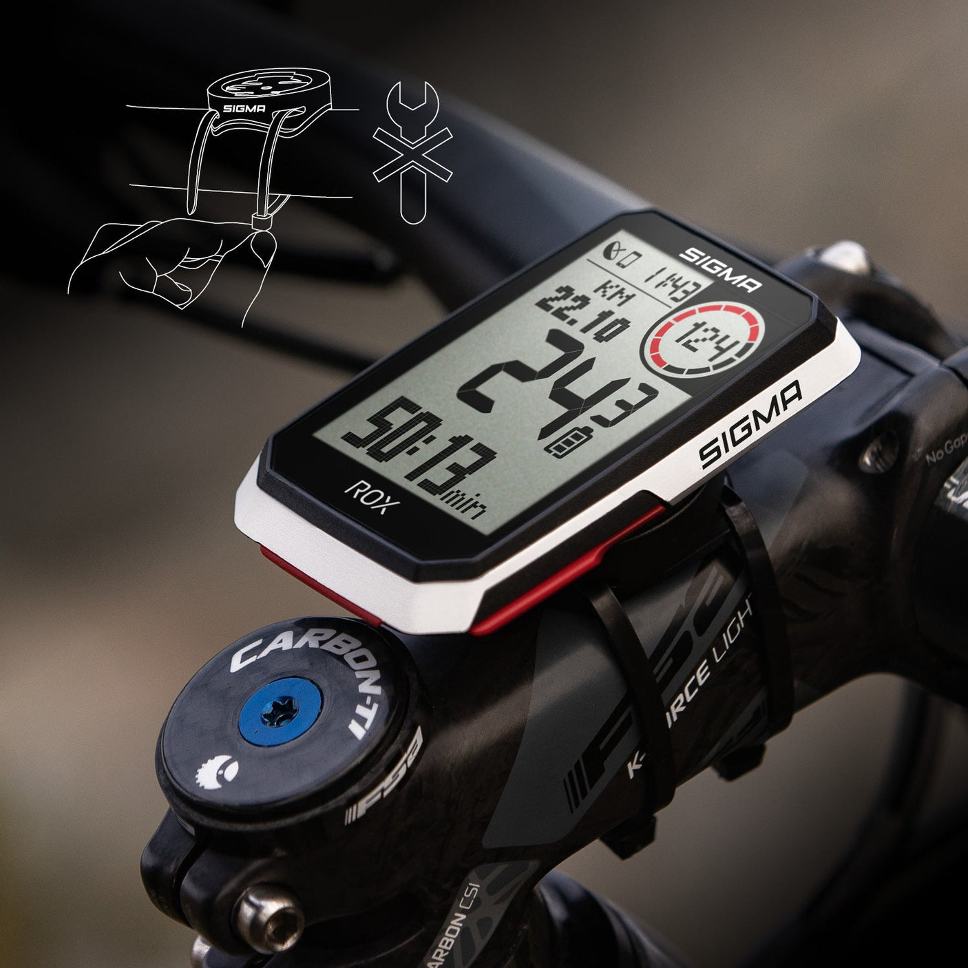 Sigma ROX 4.0 Fahrradcomputer Set inkl. Vorbauhalterung + Pulsgurt weiß