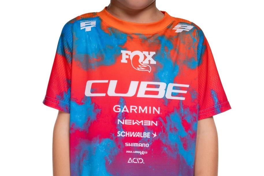 mountainbike trikot kinder Cube ROOKIE X Actionteam kurzarm | Kinder MTB Trikot | blue´n´pink´n´orange