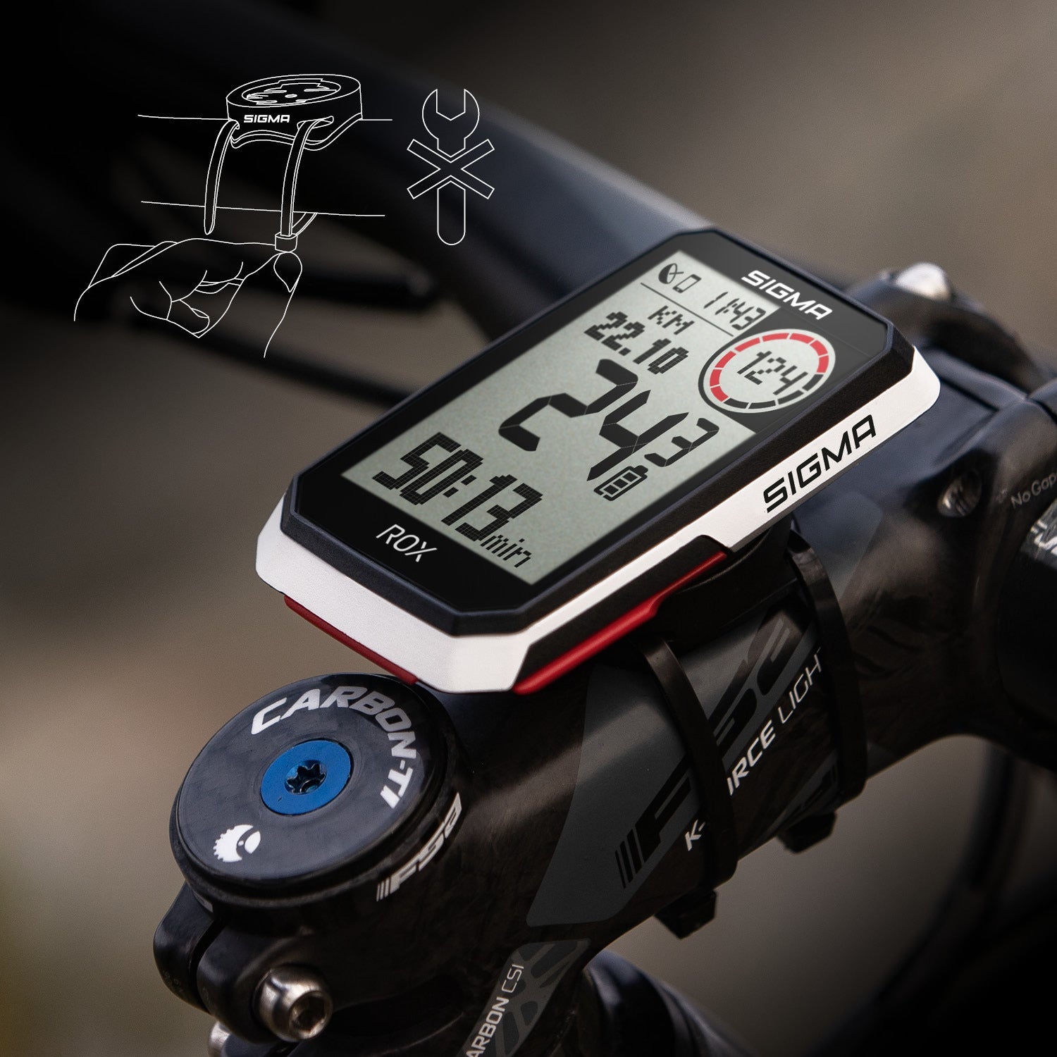 Sigma ROX 4.0 Fahrradcomputer Set inkl. Vorbauhalterung + Pulsgurt wei